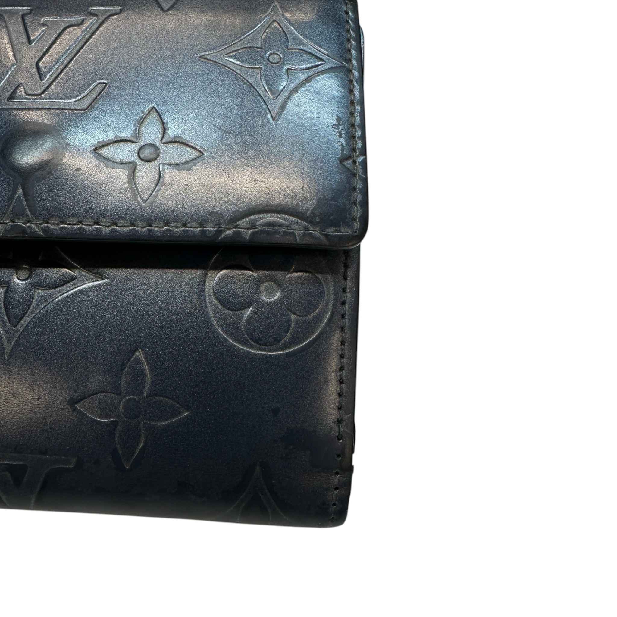 Women's Vernis Leather Elise Trifold Wallet Navy
