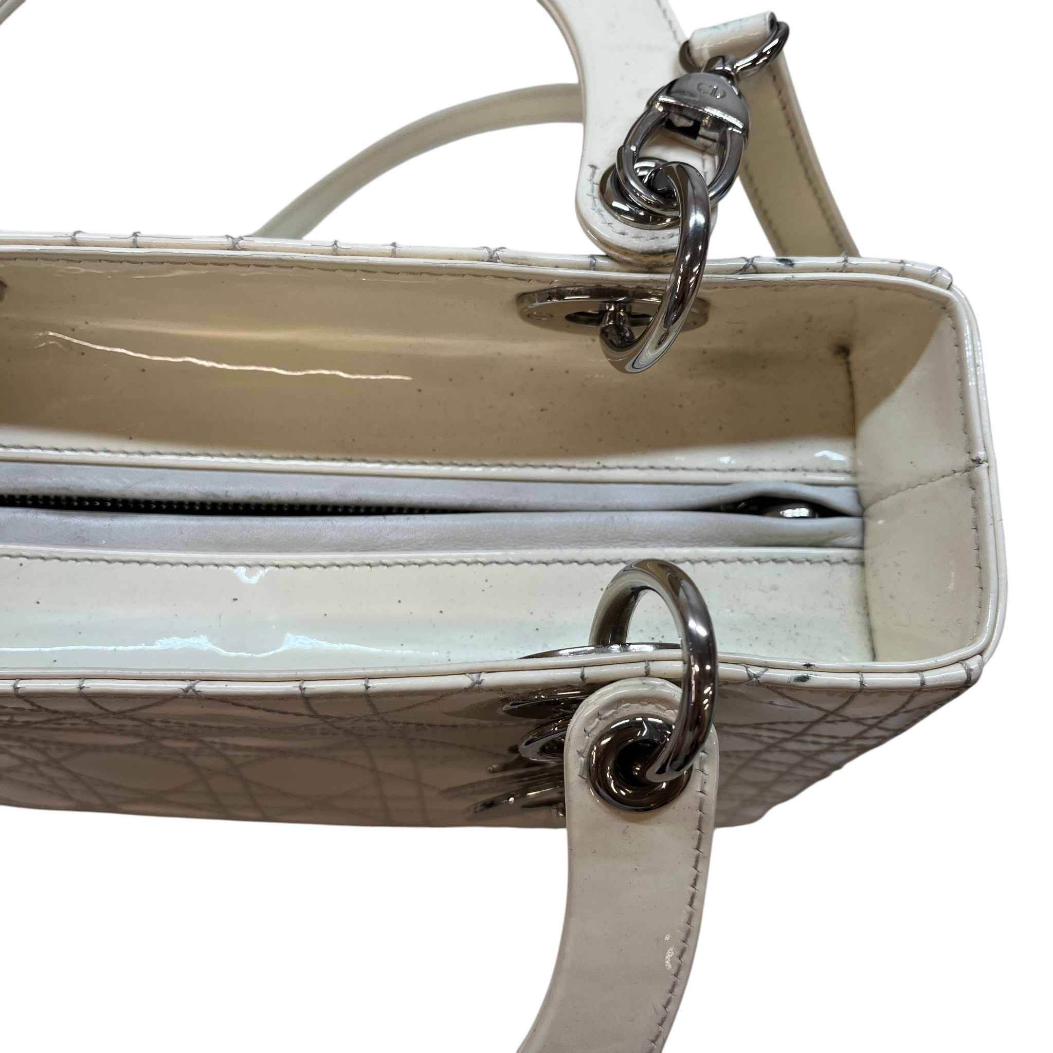 Women's Lady Dior Medium Patent Bag Cream