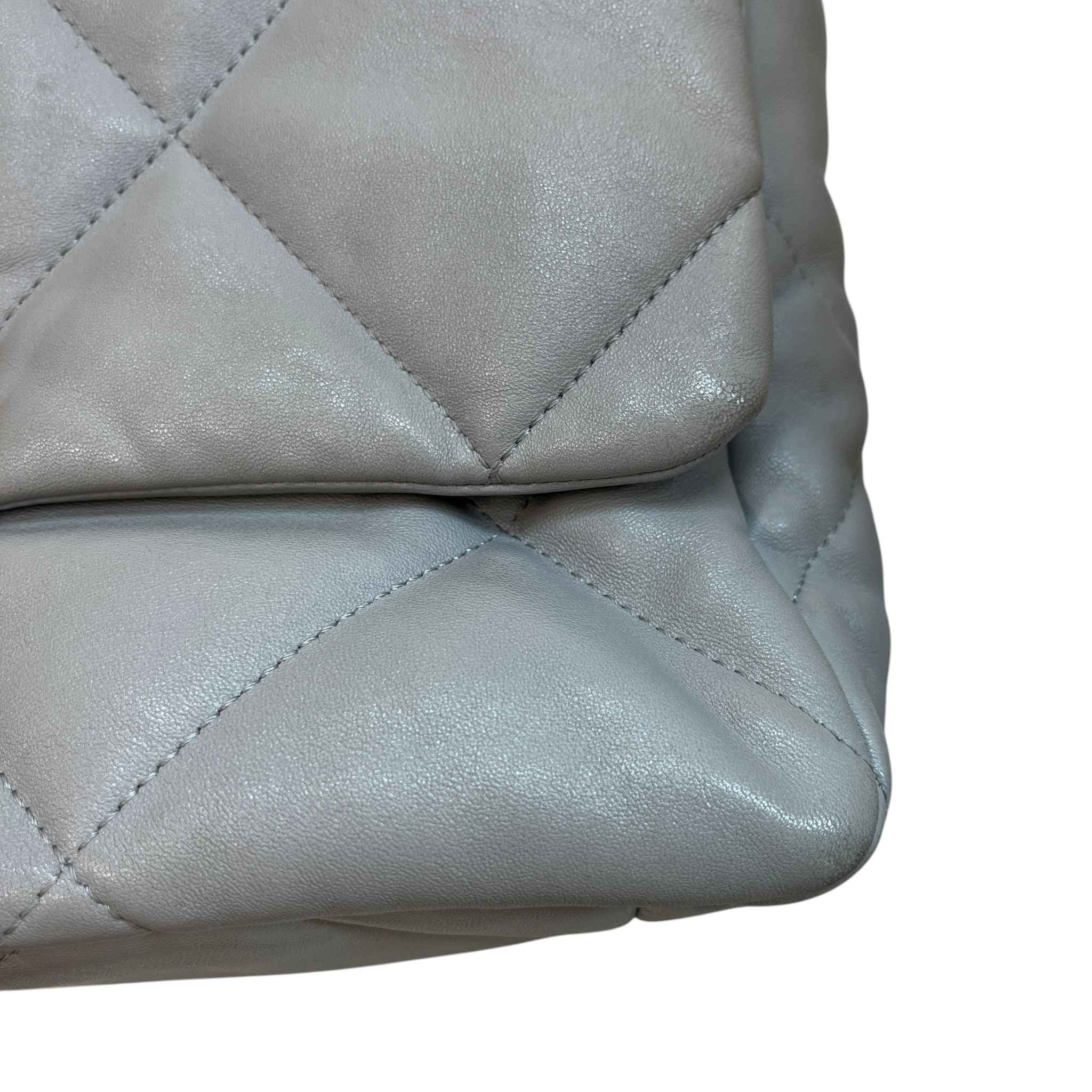 Women's Goatskin Quilted Medium 19 Flap Bag Grey