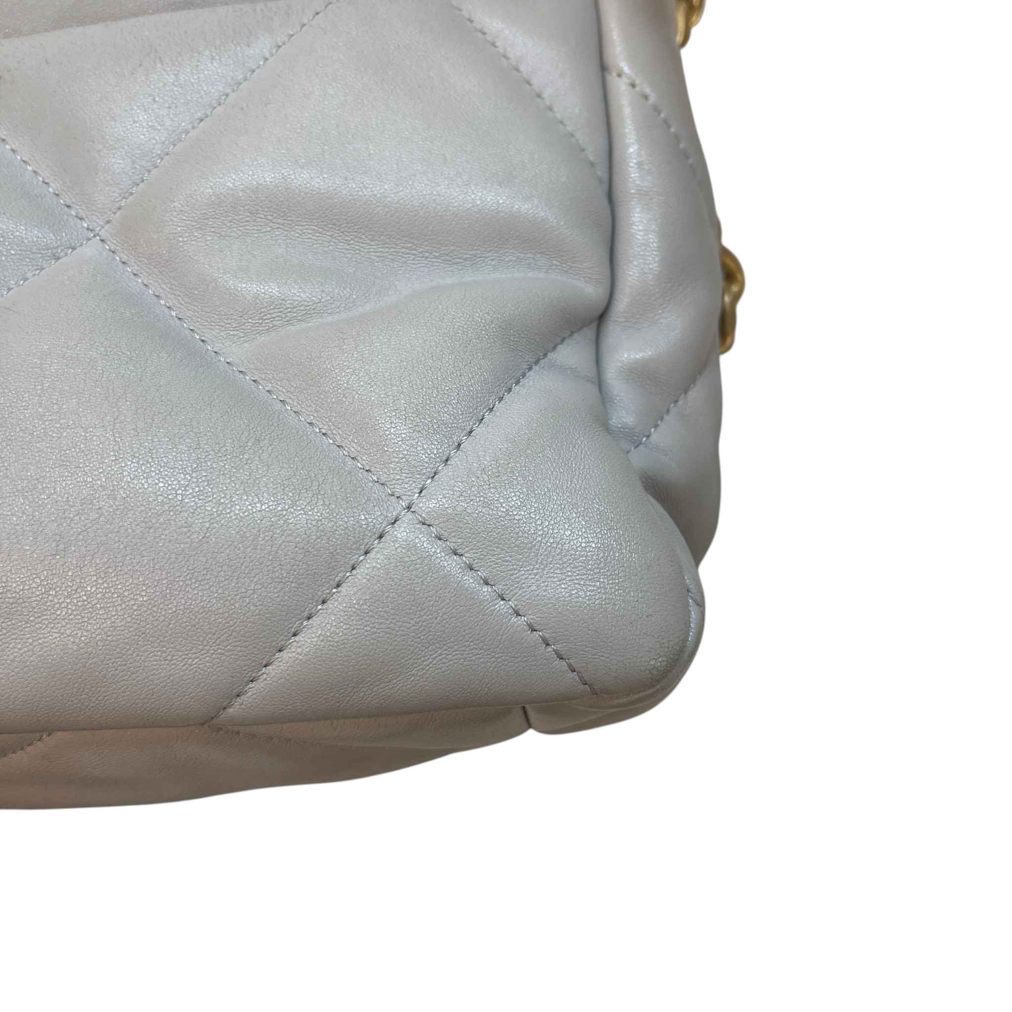 Women's Goatskin Quilted Medium 19 Flap Bag Grey