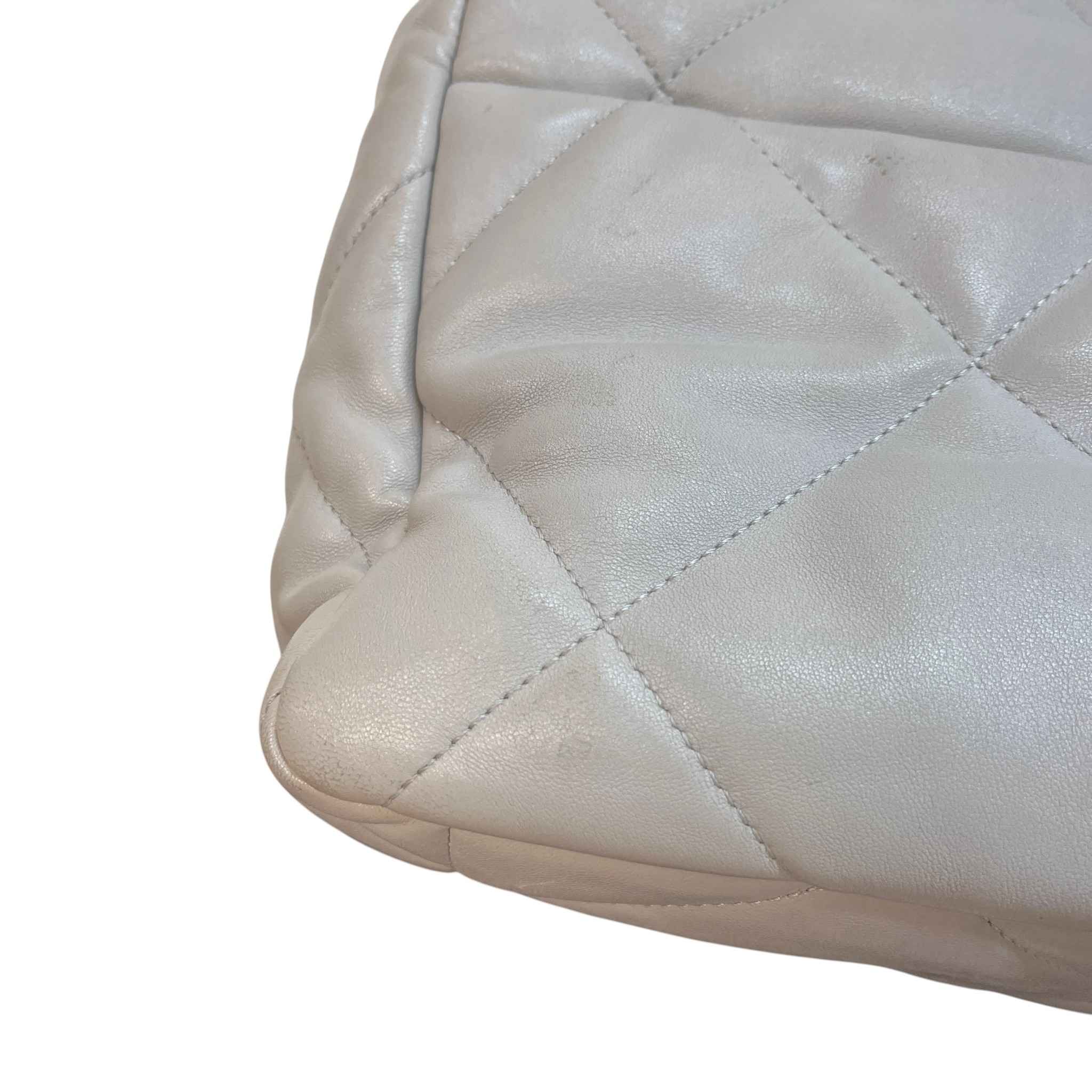 Women's Goatskin Quilted Medium 19 Flap Bag Grey