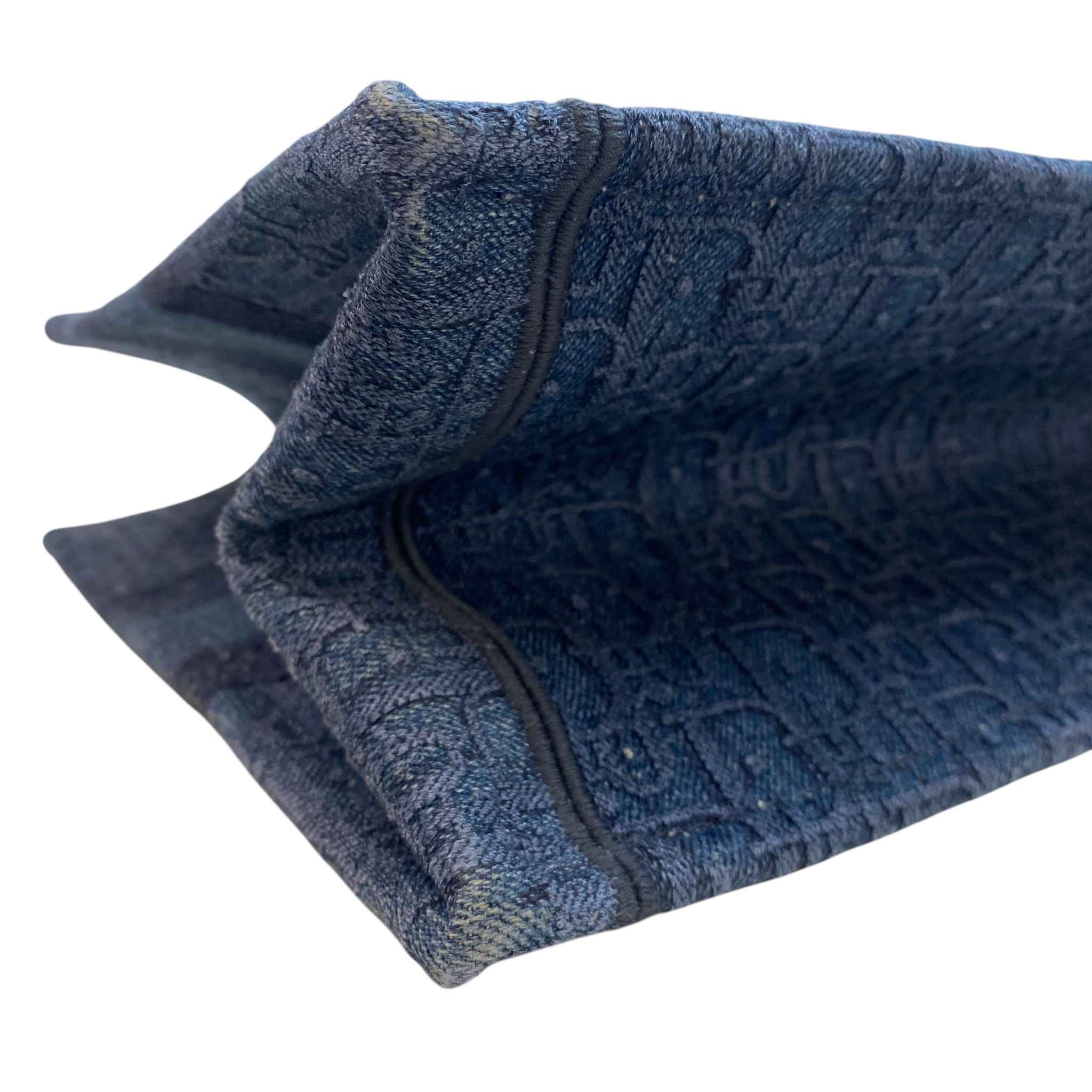 Women's Oblique Embroidery Book Tote Bag Blue