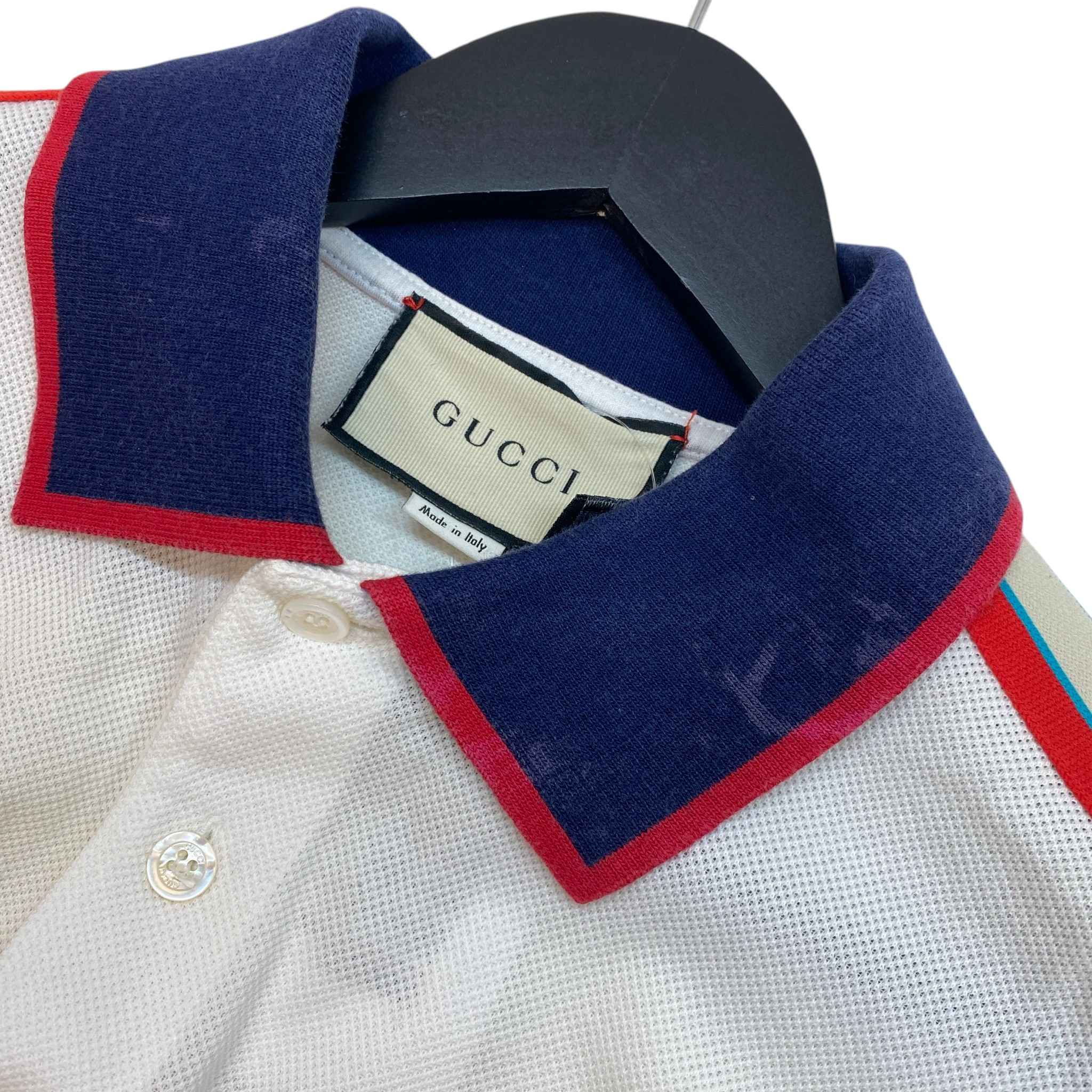 Men's Web Stripe Polo Shirt White Size S