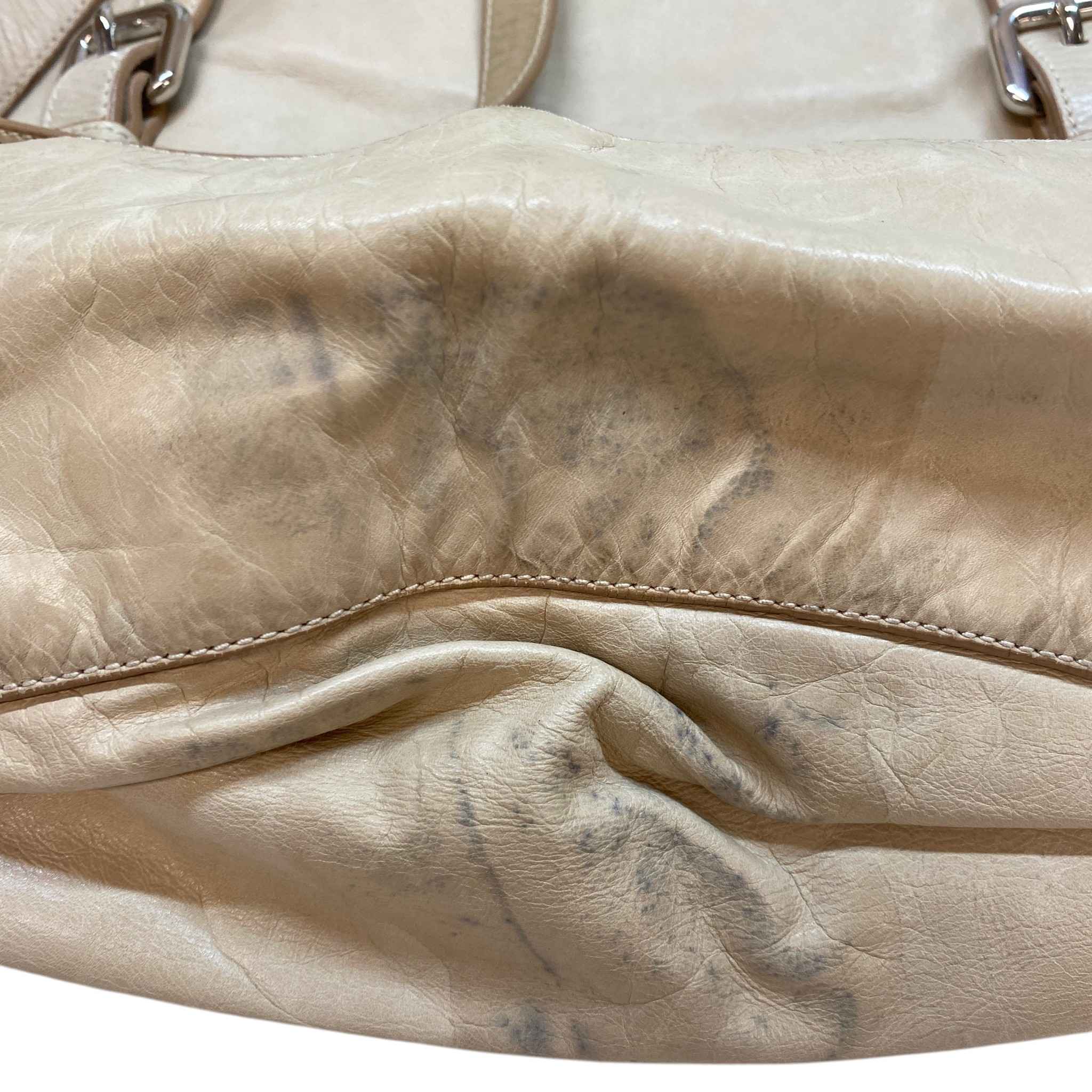 Women's Plaque Logo Dual Buckle Strap Handbag Beige