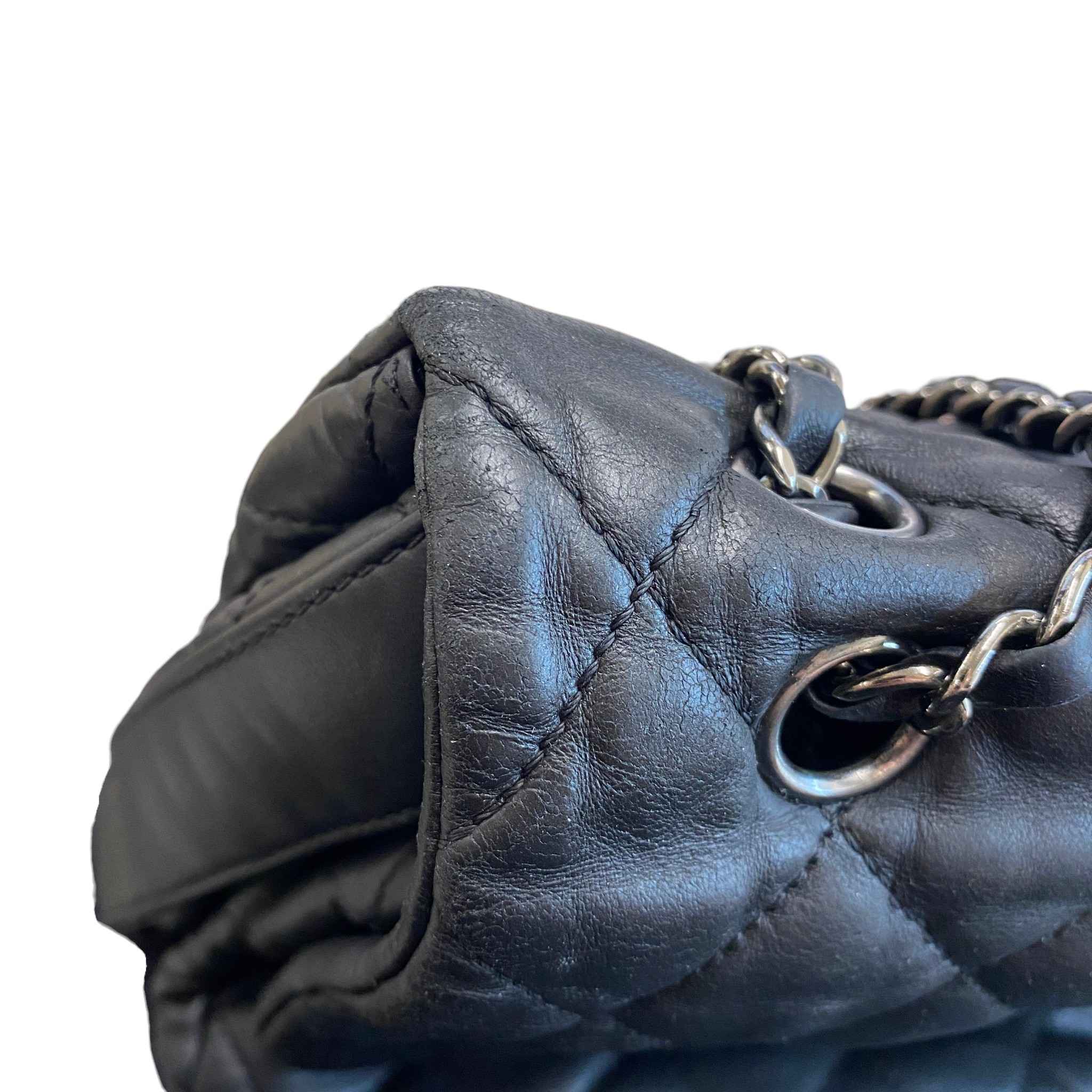 Women's Lambskin 3 Accordion Jumbo Flap Bag Black