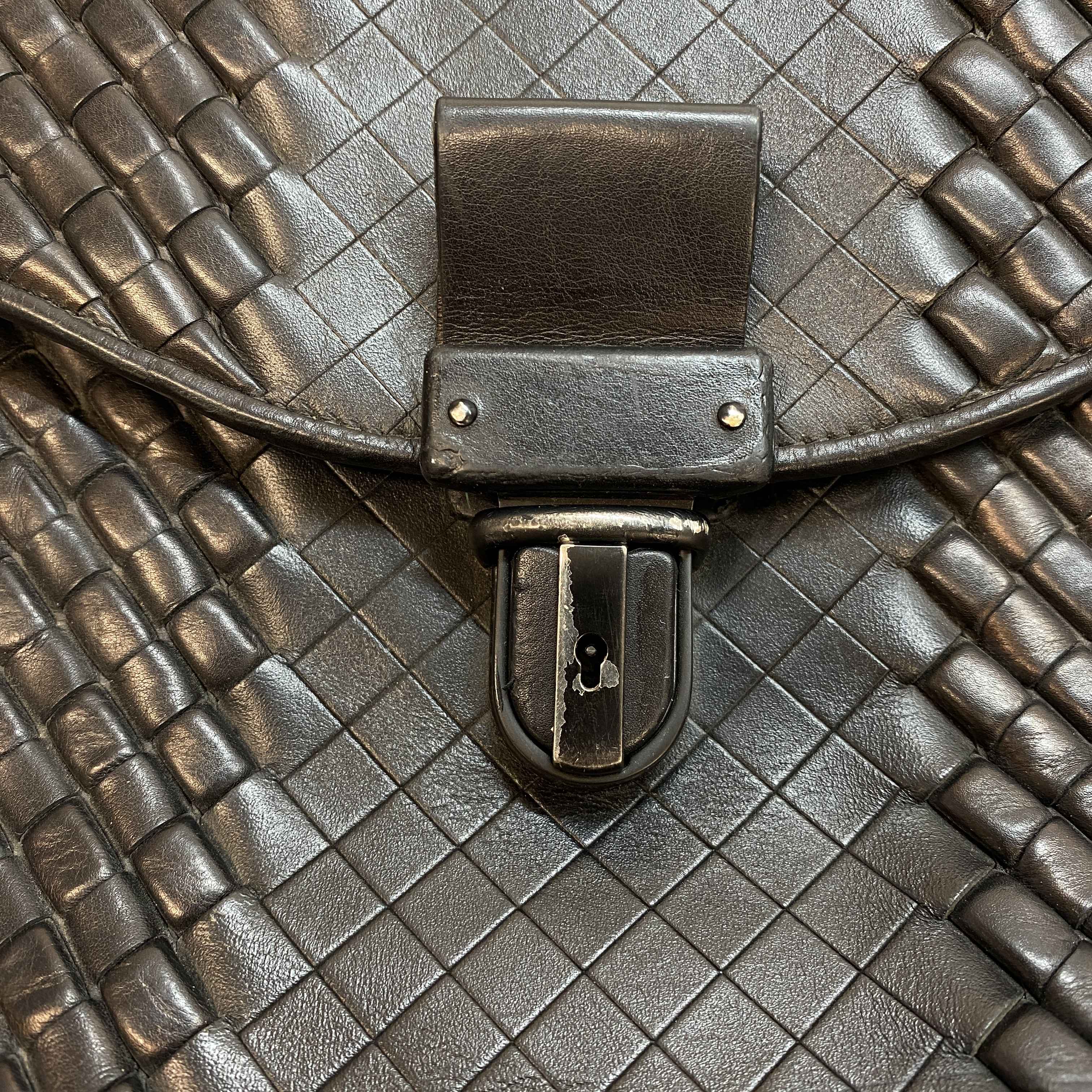 Men's Intrecciato Woven Briefcase Bag Black