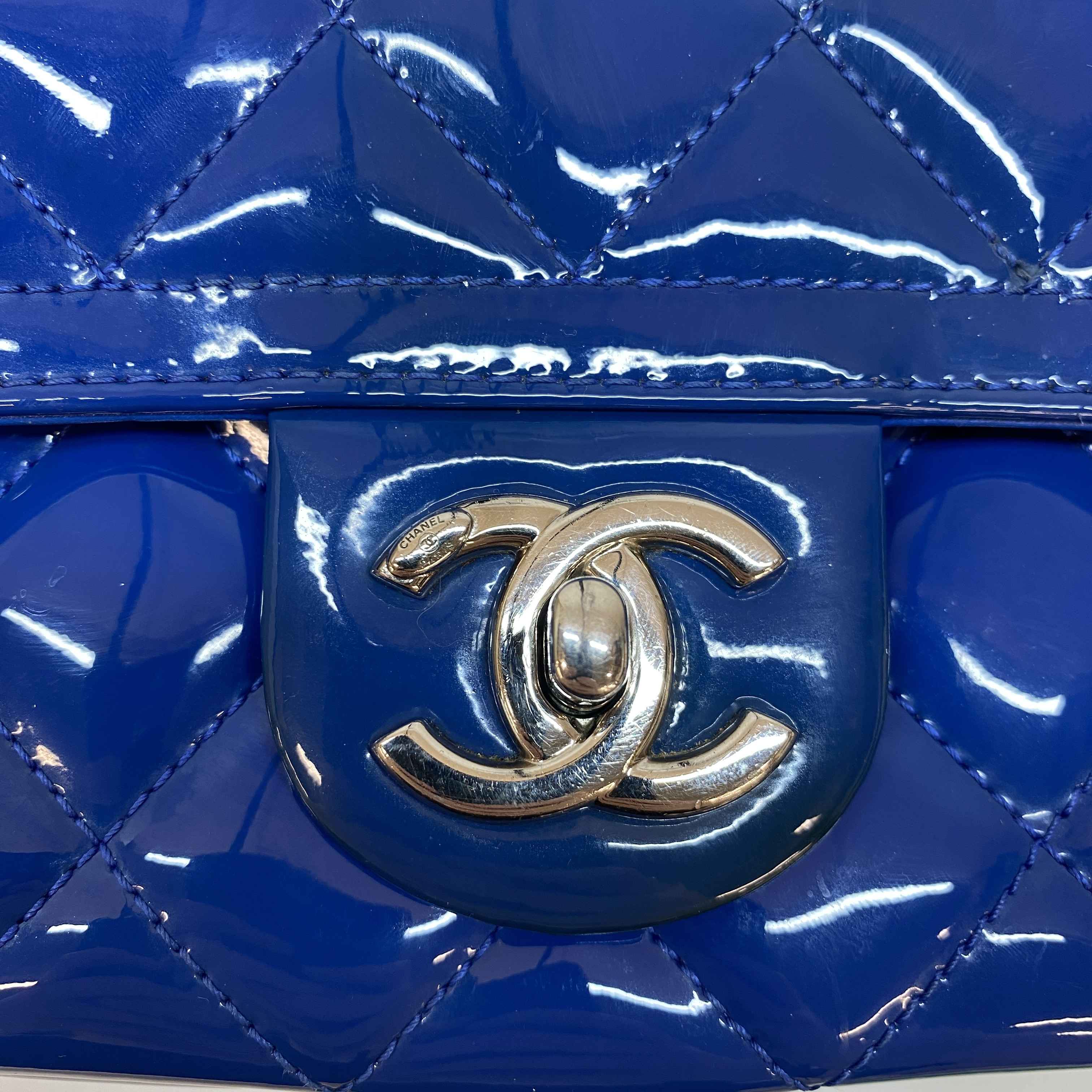 Women's Small Coco Shine Flap Patent Bag Blue