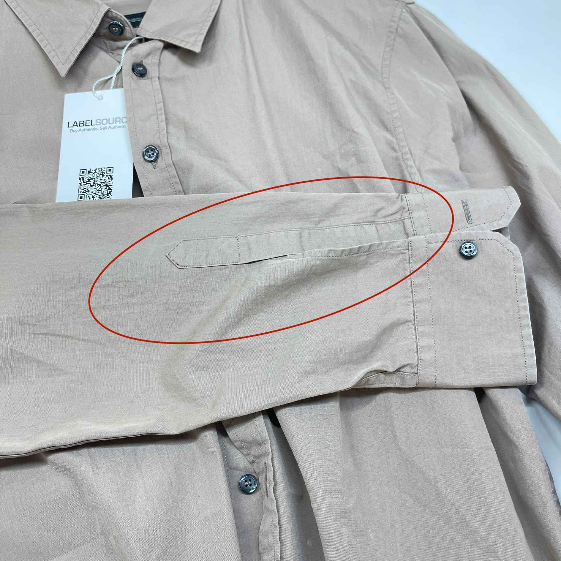 Men's Embroidered Logo Long Sleeve Shirt Beige Size IT 52 / UK XL