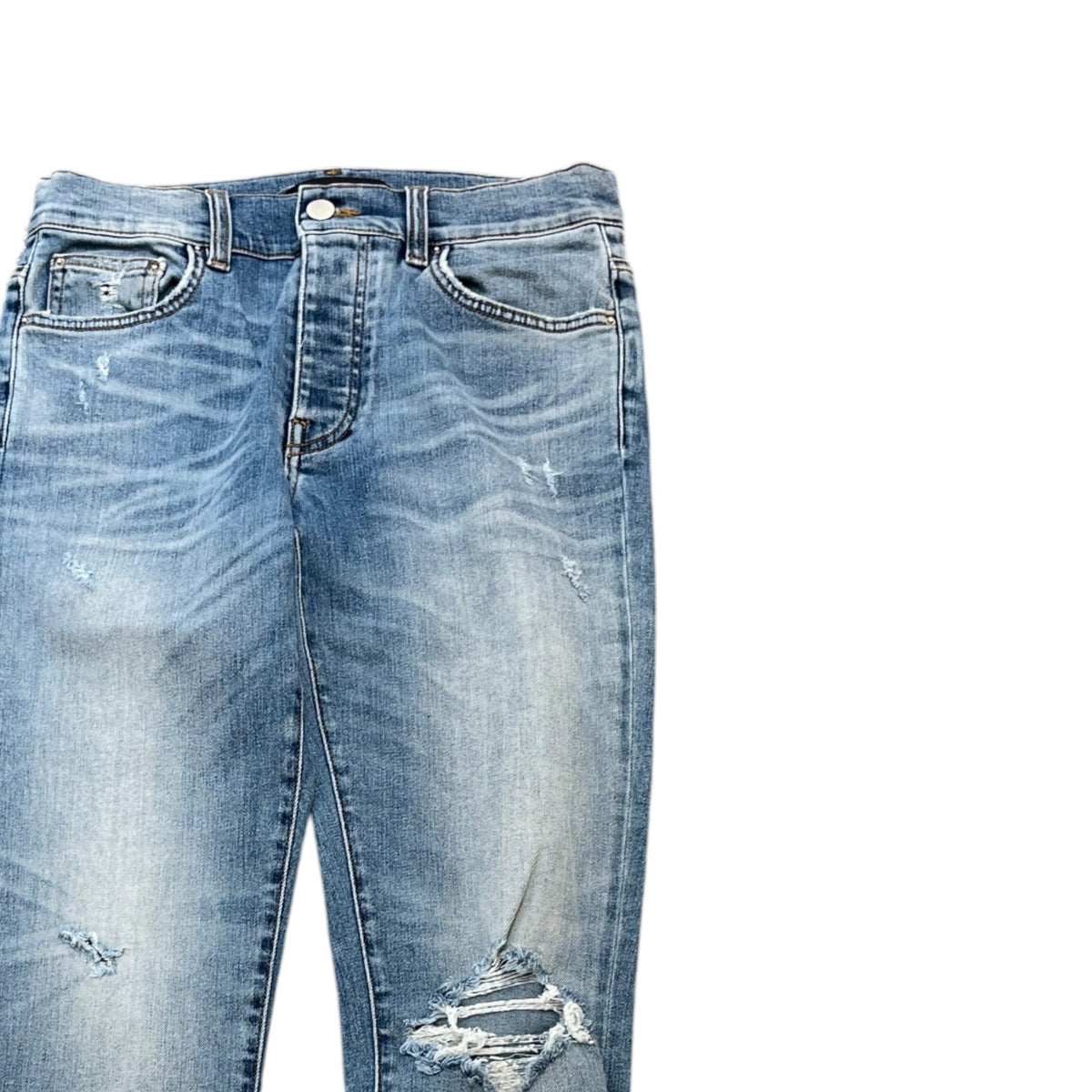 Men's Distressed Washed Jeans Blue Size S / W30 - Photo 3