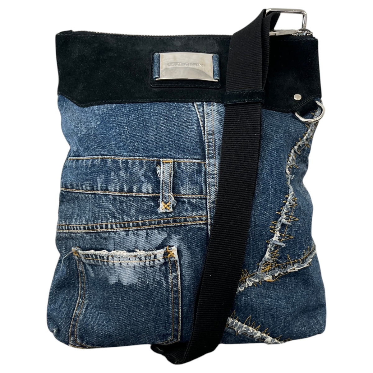 Women's Plaque Logo Patchwork Crossbody Bag Blue - Photo 1