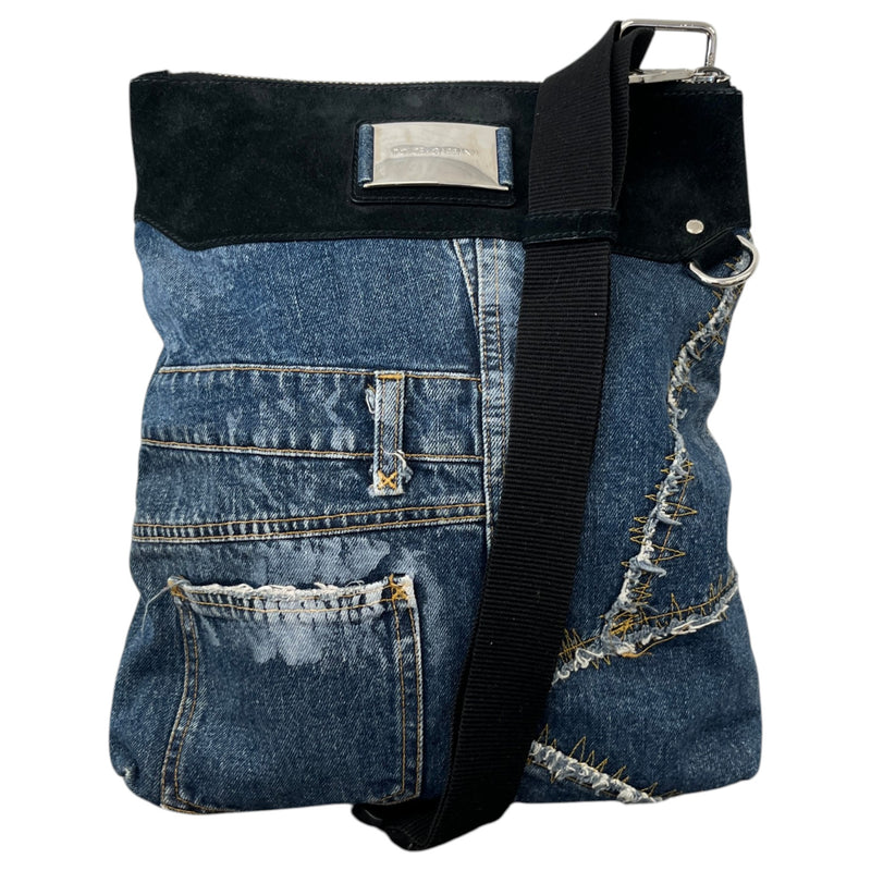 Women's Plaque Logo Patchwork Crossbody Bag Blue