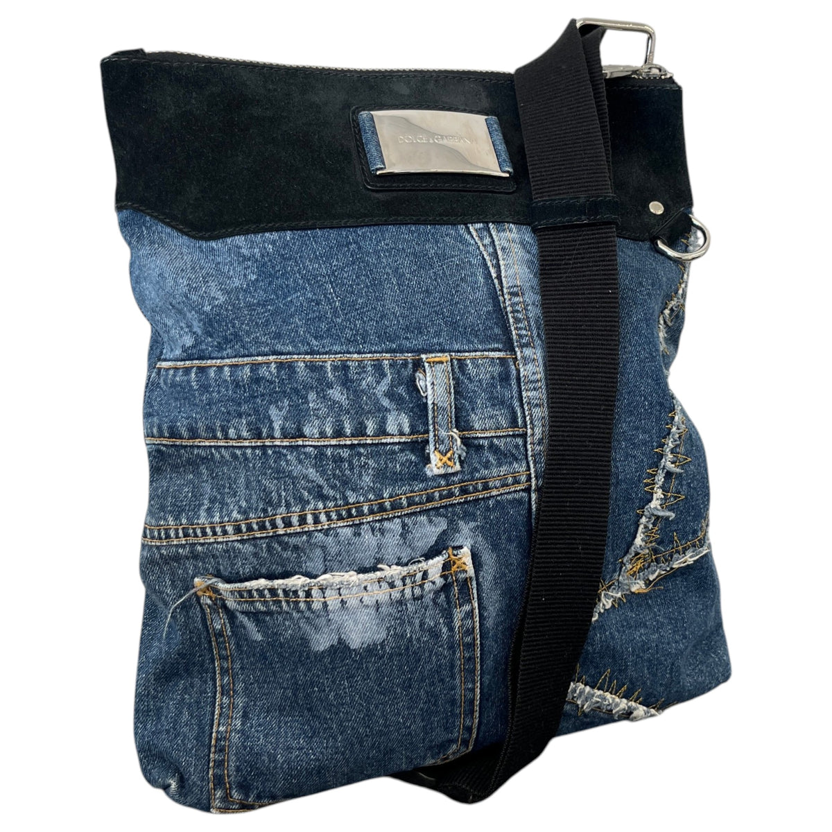 Women's Plaque Logo Patchwork Crossbody Bag Blue - Photo 4