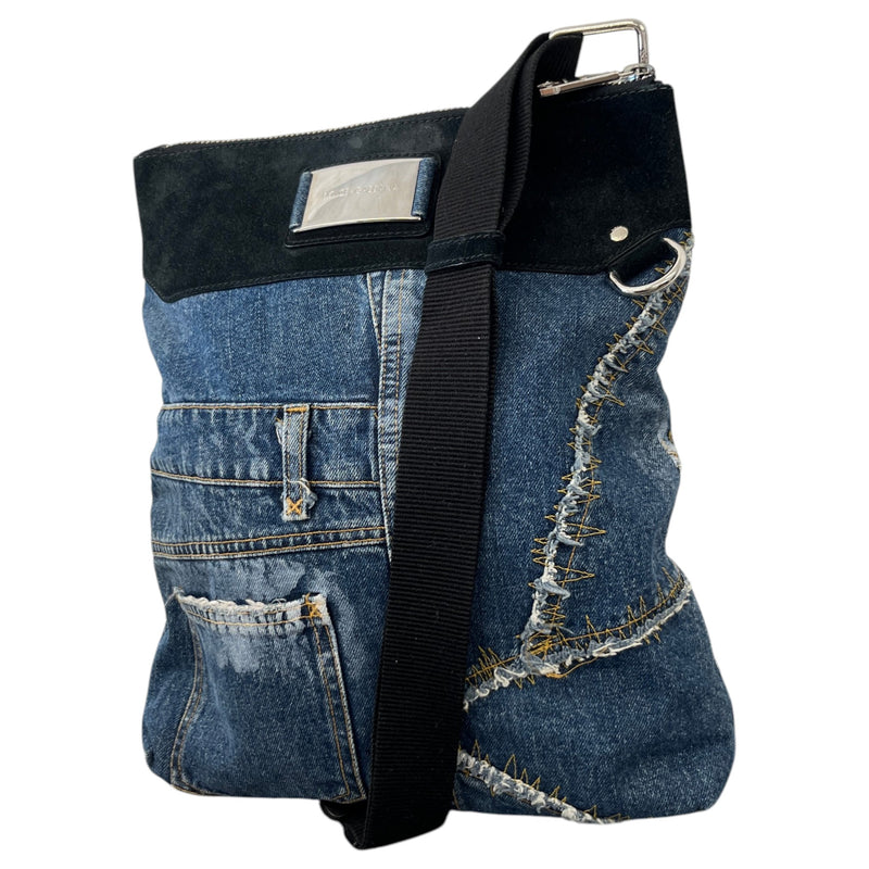 Women's Plaque Logo Patchwork Crossbody Bag Blue
