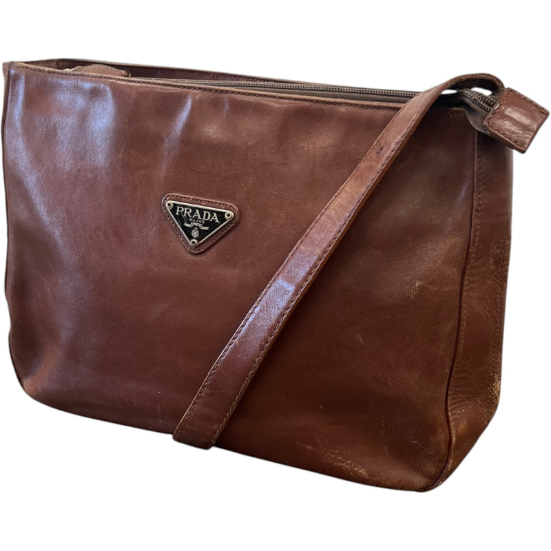 Women's Plaque Logo Messenger Bag Brown