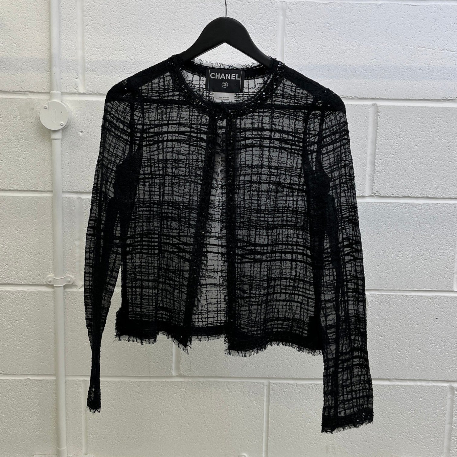 Women's Sheer Tweed Embellished Jacket Black Size XXS - Photo 8