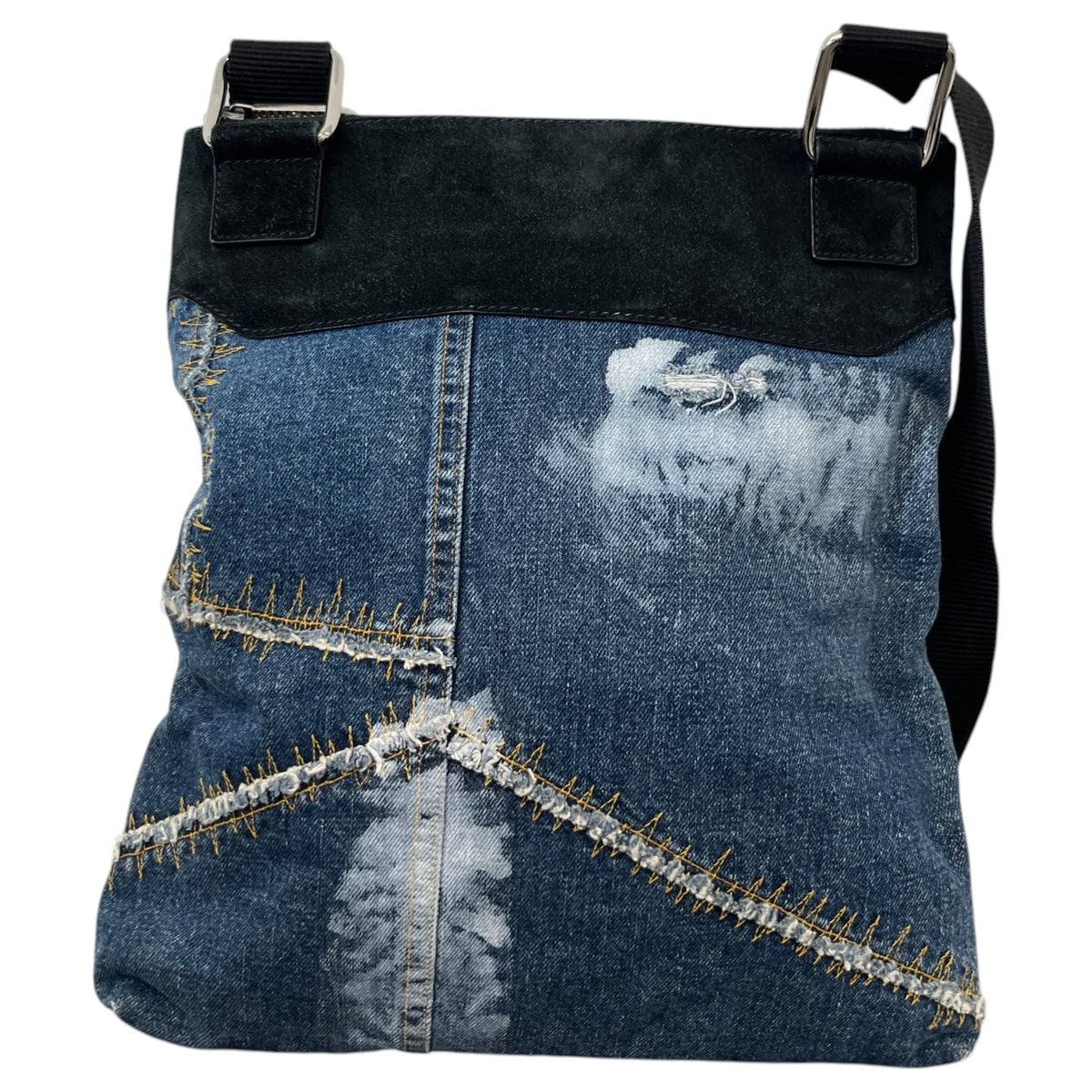 Women's Plaque Logo Patchwork Crossbody Bag Blue - Photo 3