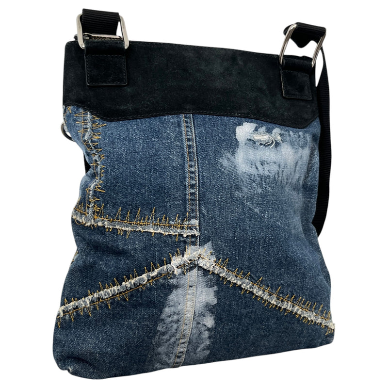 Women's Plaque Logo Patchwork Crossbody Bag Blue