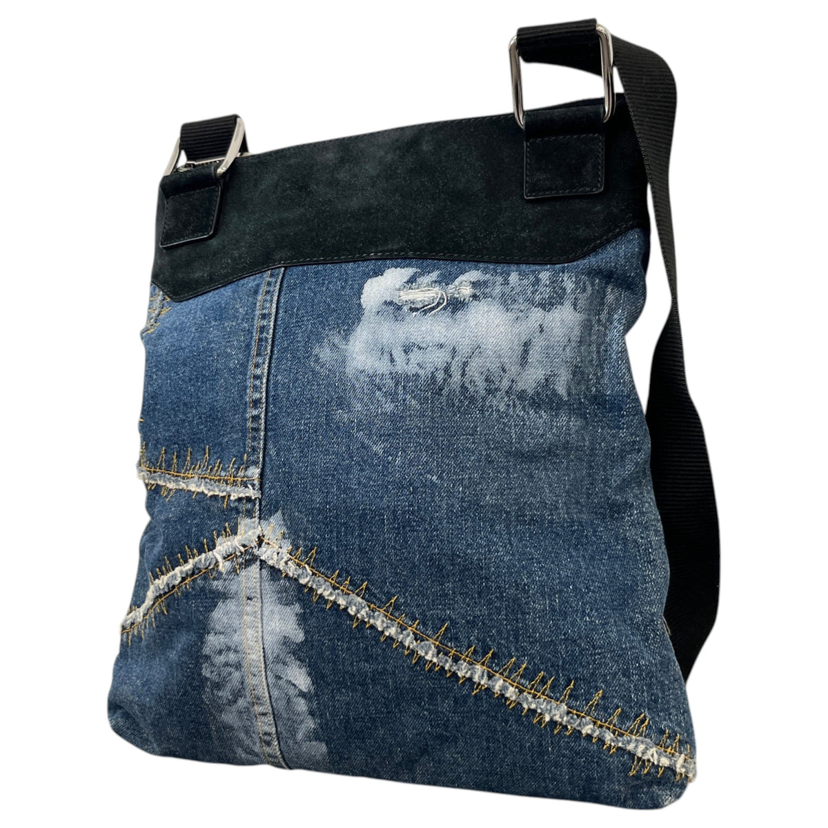 Women's Plaque Logo Patchwork Crossbody Bag Blue - Photo 7