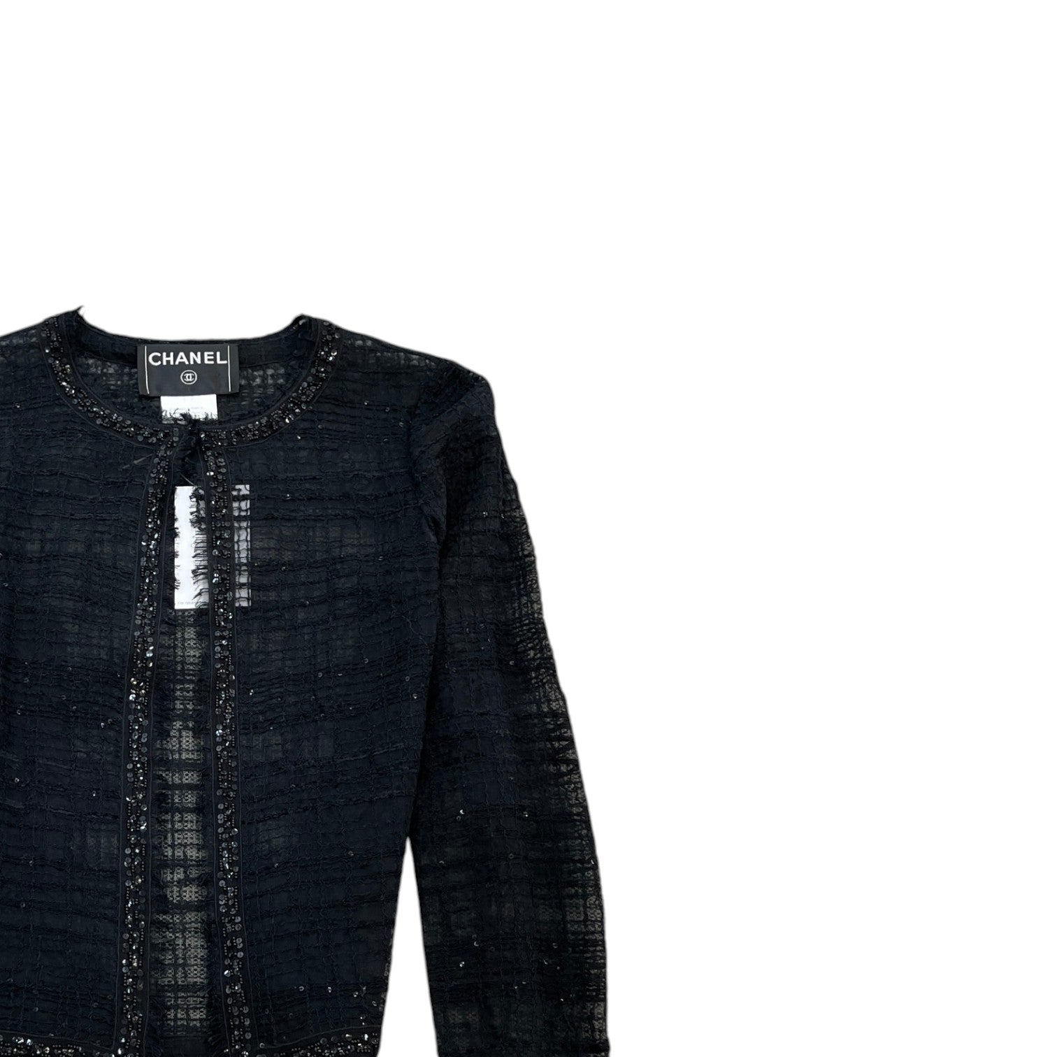 Women's Sheer Tweed Embellished Jacket Black Size XXS - Photo 3