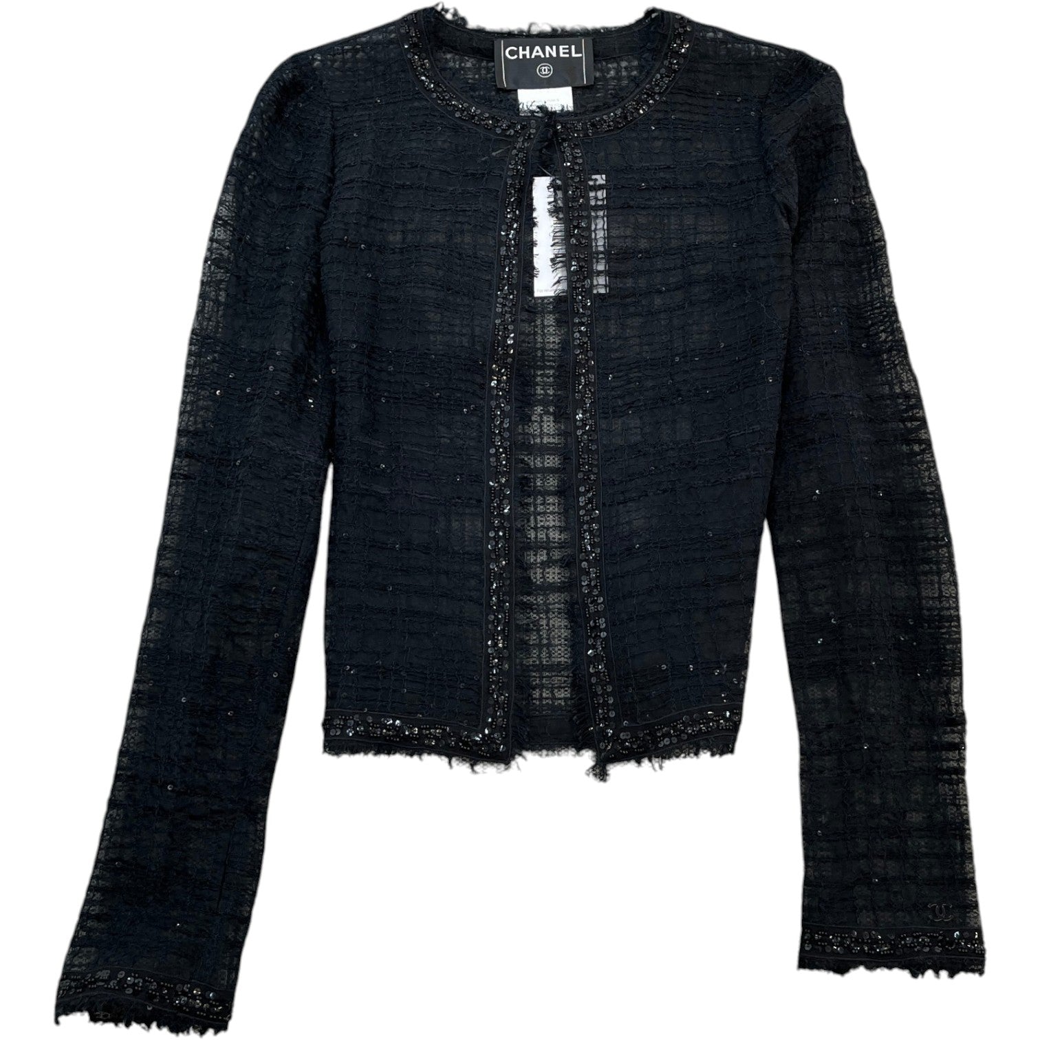 Women's Sheer Tweed Embellished Jacket Black Size XXS - Photo 1
