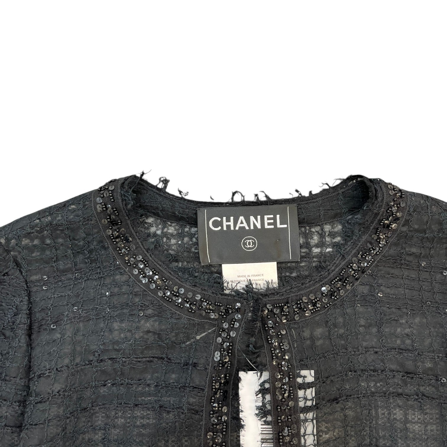 Women's Sheer Tweed Embellished Jacket Black Size XXS - Photo 5