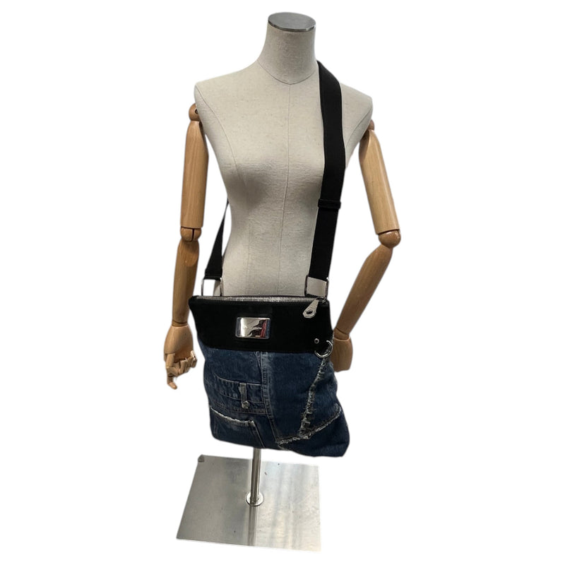 Women's Plaque Logo Patchwork Crossbody Bag Blue