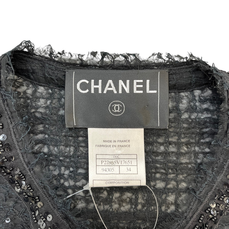 Women's Sheer Tweed Embellished Jacket Black Size XXS