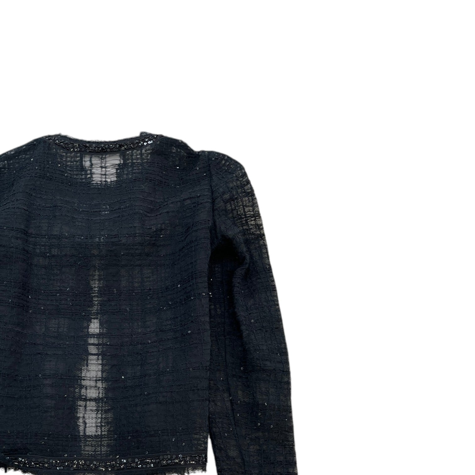 Women's Sheer Tweed Embellished Jacket Black Size XXS - Photo 4