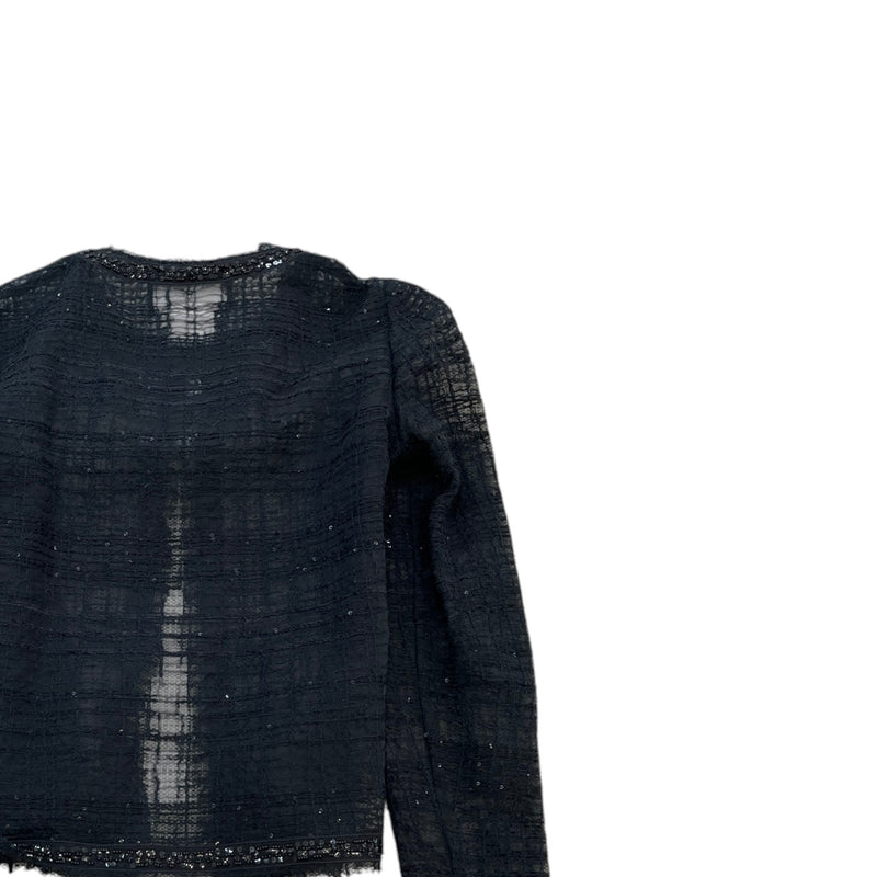 Women's Sheer Tweed Embellished Jacket Black Size XXS