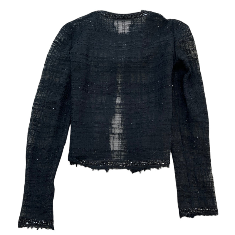 Women's Sheer Tweed Embellished Jacket Black Size XXS