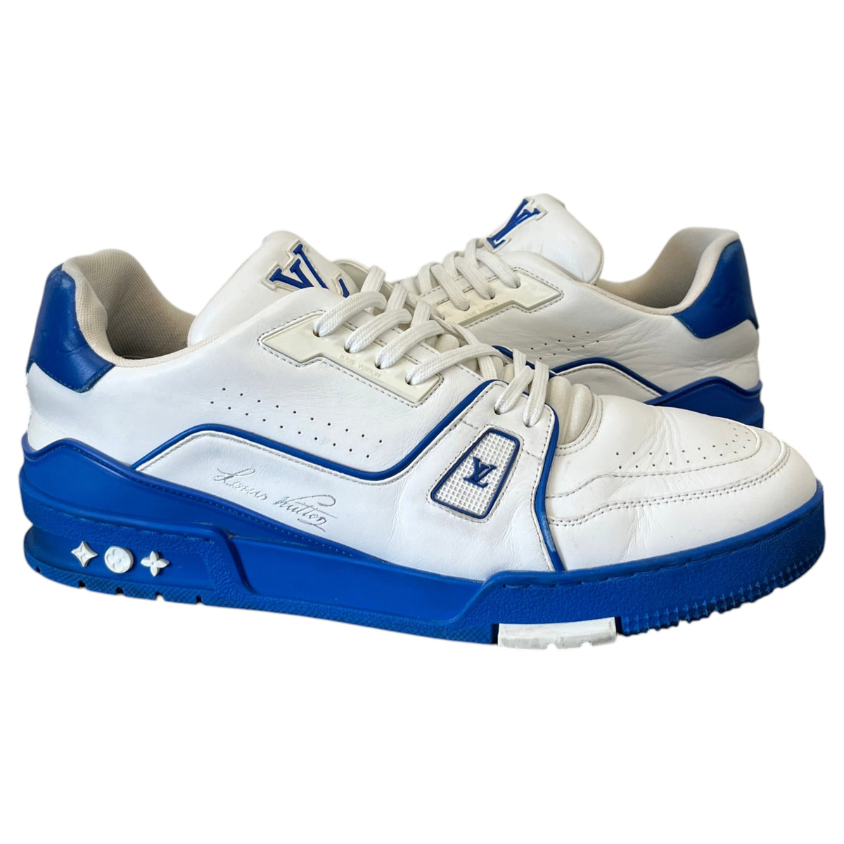 Men's LV Signature Logo Low Trainers White Size UK 10 / EU 44 - Photo 3