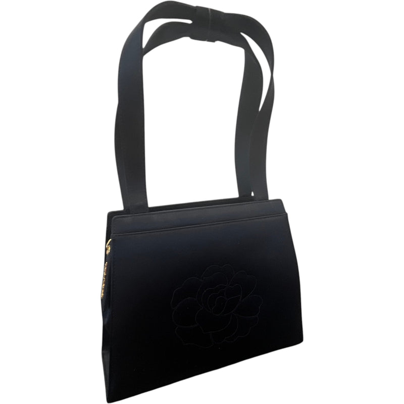Women's Vintage Camellia Satin Bag Black