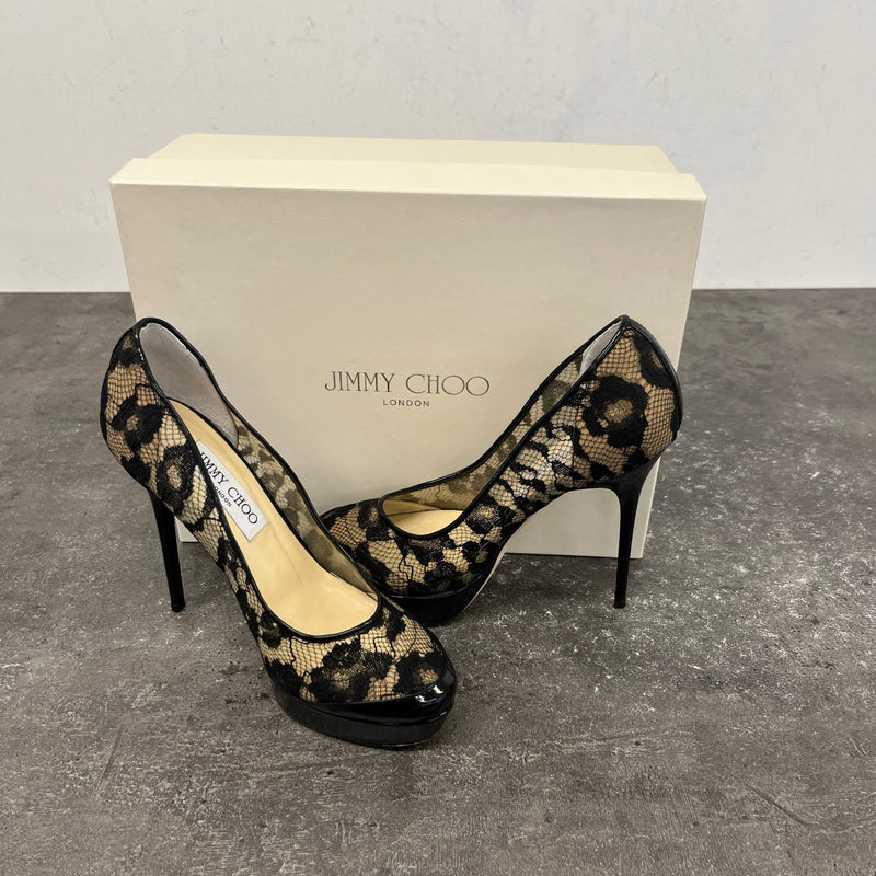 Women's Lace Platform Heels Black Size UK 3 / EU 36