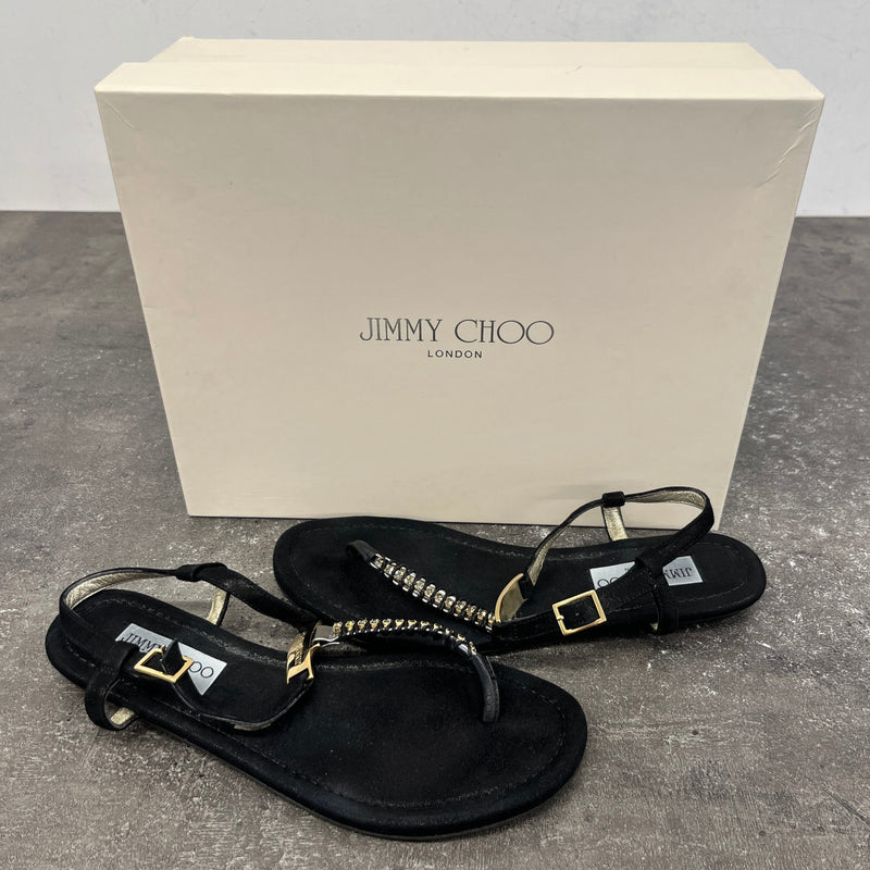 Women's Flat Thong Embellished Sandals Black Size UK 3.5 / EU 36.5