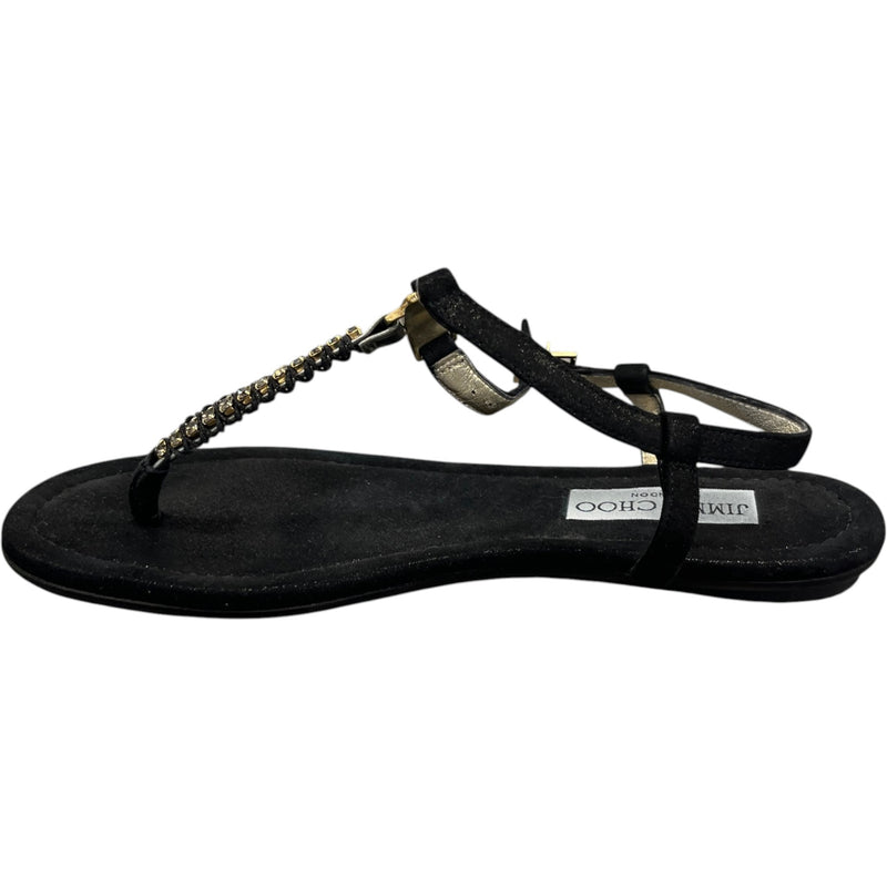 Women's Flat Thong Embellished Sandals Black Size UK 3.5 / EU 36.5