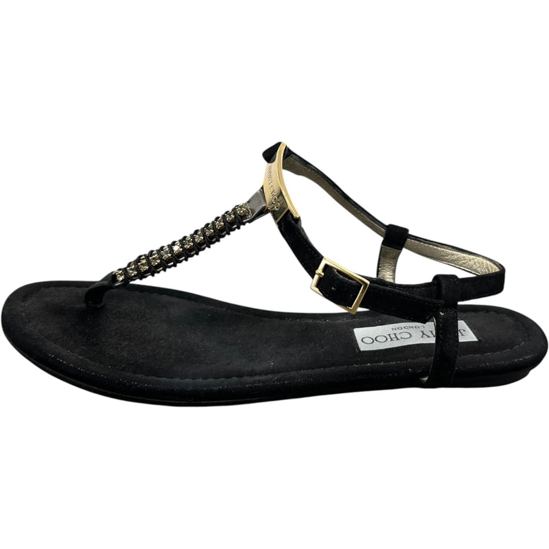 Women's Flat Thong Embellished Sandals Black Size UK 3.5 / EU 36.5