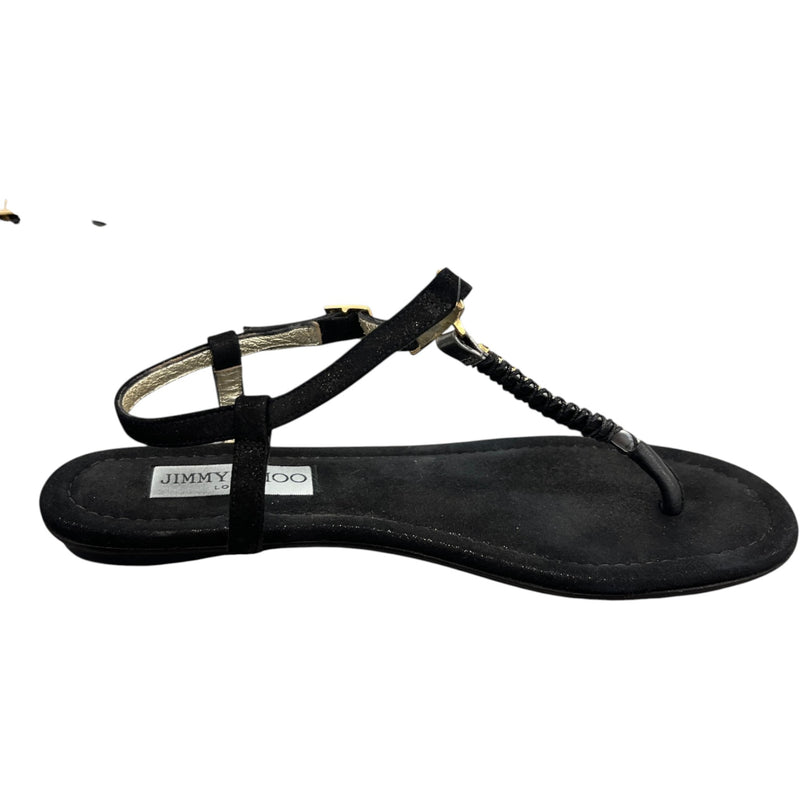 Women's Flat Thong Embellished Sandals Black Size UK 3.5 / EU 36.5