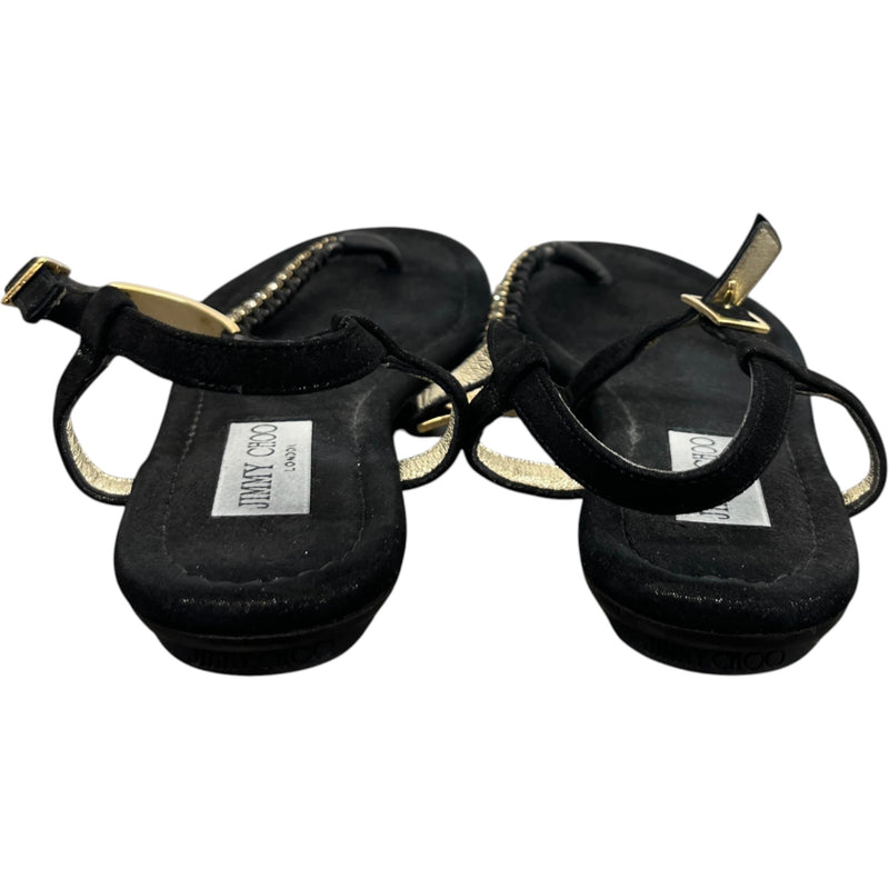 Women's Flat Thong Embellished Sandals Black Size UK 3.5 / EU 36.5