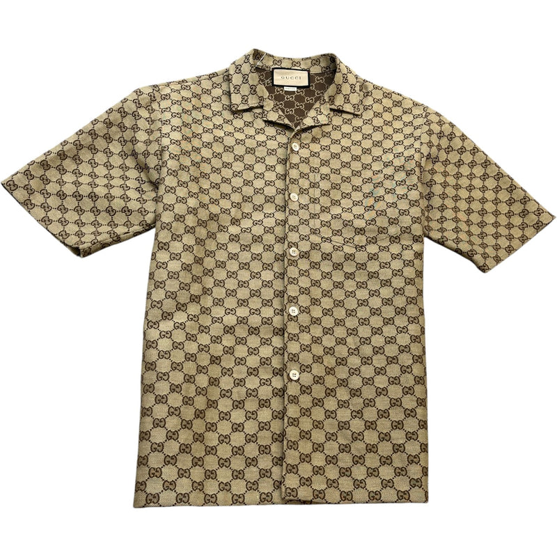 Men's Gg Supreme Short Sleeve Shirt Beige Size IT 48 / UK M