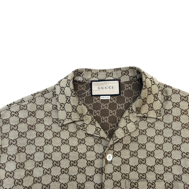 Men's Gg Supreme Short Sleeve Shirt Beige Size IT 48 / UK M
