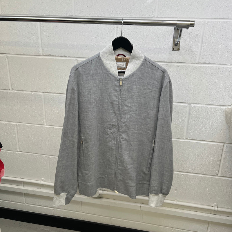 Men's Linen & Silk Bomber Jacket Grey Size XL