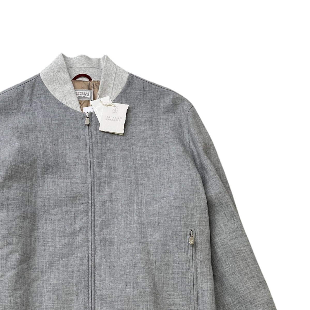 Men's Linen & Silk Bomber Jacket Grey Size XL - Photo 3
