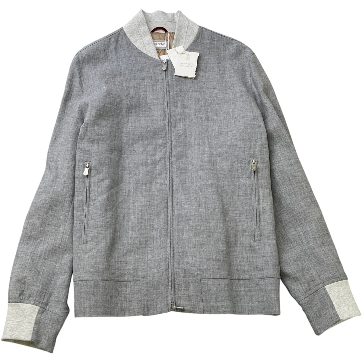 Men's Linen & Silk Bomber Jacket Grey Size XL - Photo 1