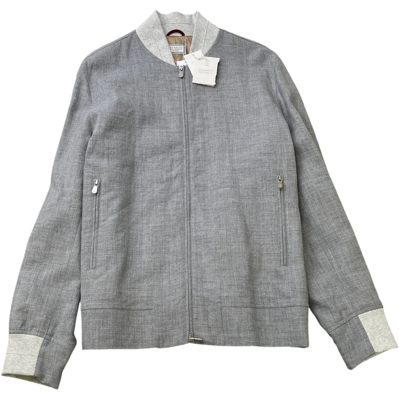 Men's Linen & Silk Bomber Jacket Grey Size XL