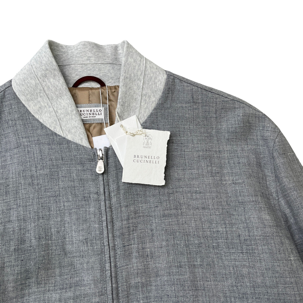 Men's Linen & Silk Bomber Jacket Grey Size XL - Photo 5
