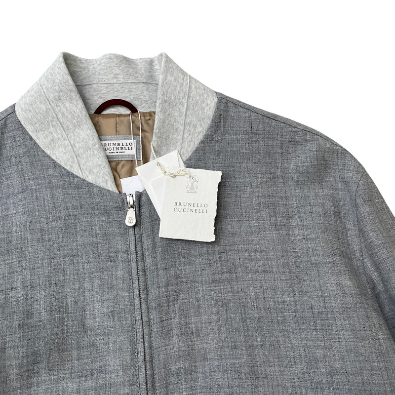 Men's Linen & Silk Bomber Jacket Grey Size XL