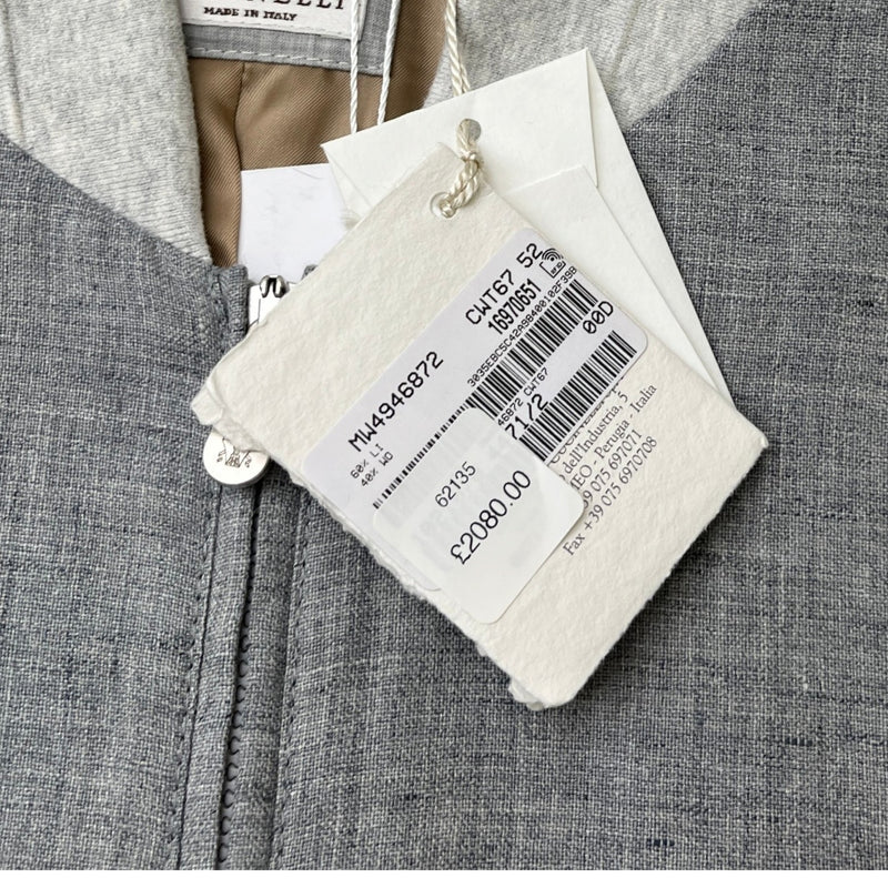 Men's Linen & Silk Bomber Jacket Grey Size XL