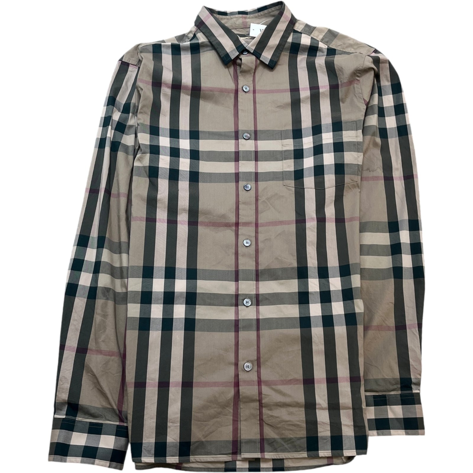 Men's Checkered Short Sleeve Shirt Beige Size L - Photo 1