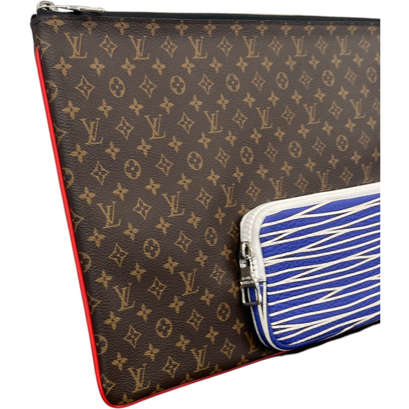 Men's Pochette A4 Multipocket Monogram Pouch Brown