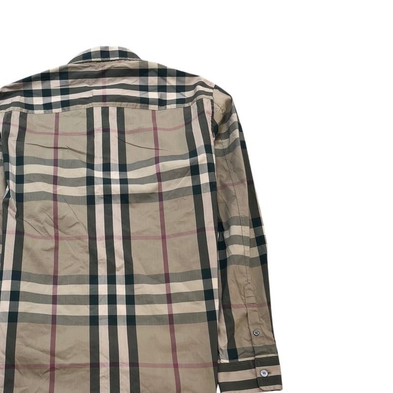 Men's Checkered Short Sleeve Shirt Beige Size L